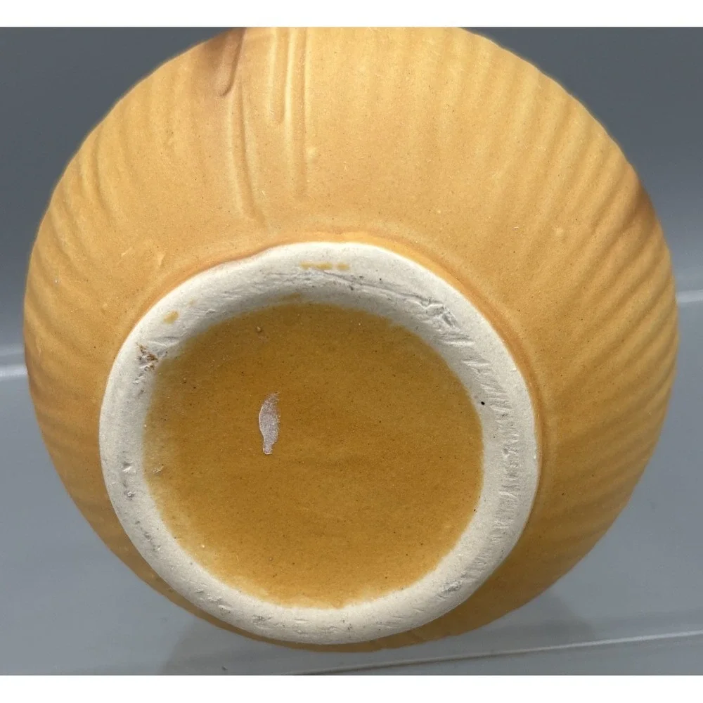 Vintage Mustard Yellow Flower Vase Floral Design Handmade Ceramic Pottery  7